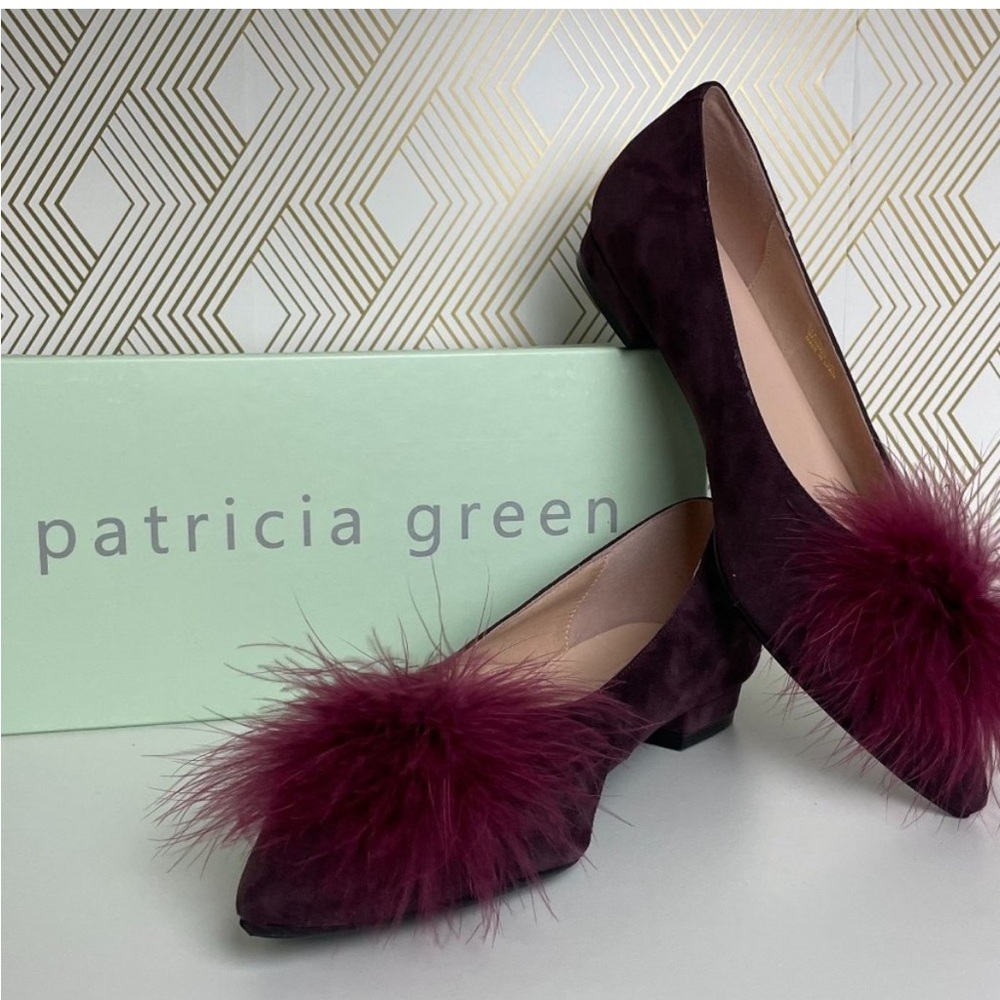 Patricia Green feather poof flats size 9 burgundy